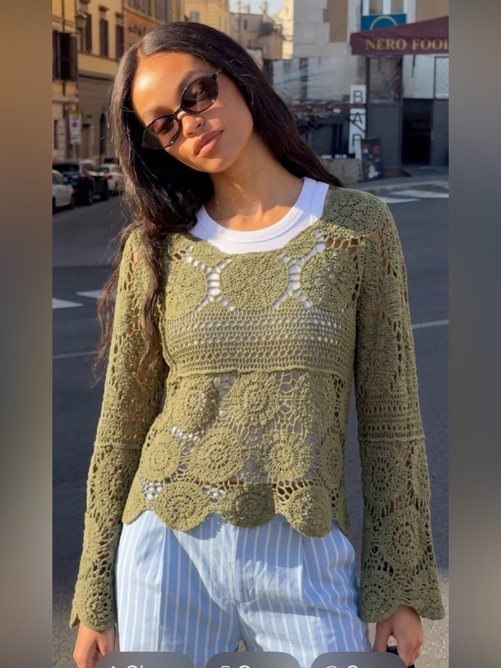 Y2K Ultra Pink size L Olive Crochet Lace Long-Sleeve granny square sweater Top